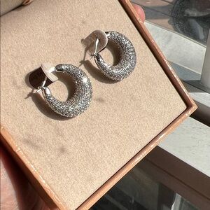 Silver Crystal Pave Chunky Hoop Earrings